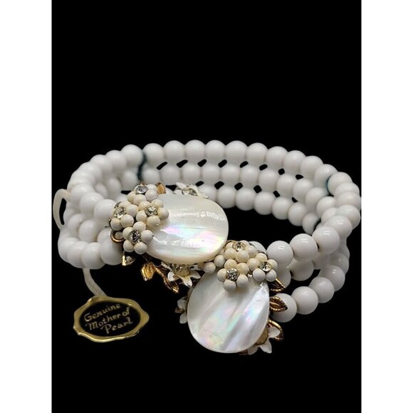 MOP Milk Bead Wrap Bracelet Multistrand Open End Mother of Pearl Disk Ends 7" - Picture 14 of 16